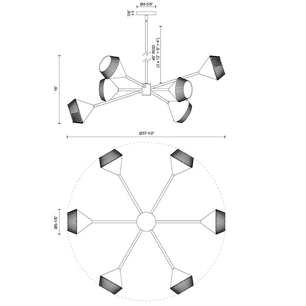 【Alora】アメリカ デザイン照明 ペンダントライト 「Daphne」6灯 ブラック(W953×H407mm)