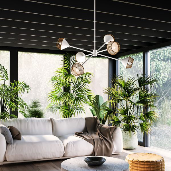 【Alora】アメリカ デザイン照明 ペンダントライト 「Daphne」6灯 ブラック(W953×H407mm)