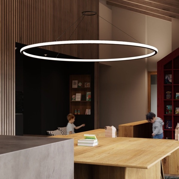【Sonneman】アメリカ・デザイン照明 ペンダントライト「Luna LED 61.5 inch」2灯・サテンブラック（W1562×H38mm）