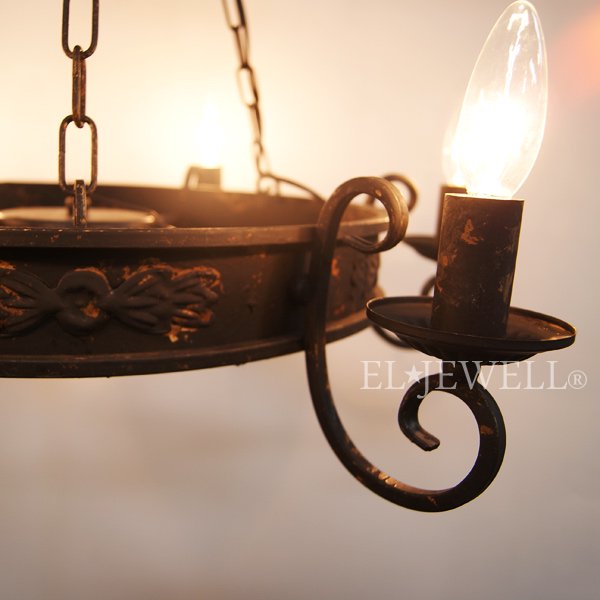 アンティーク調アイアンシャンデリア 6灯 ラストブラック(φ680×H630mm