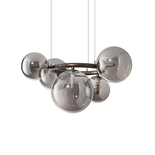 デザイン照明 ガラスボールシェードペンダントライト 5灯・4色(φ560mm)
