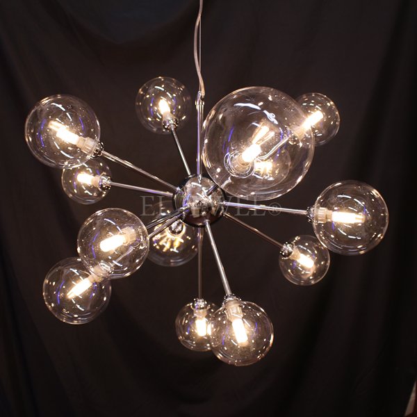 【入荷未定】ガラスボールシェード シャンデリア　13灯・シルバー（φ720×H530mm）LED