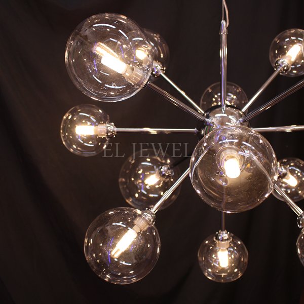 【入荷未定】ガラスボールシェード シャンデリア　13灯・シルバー（φ720×H530mm）LED