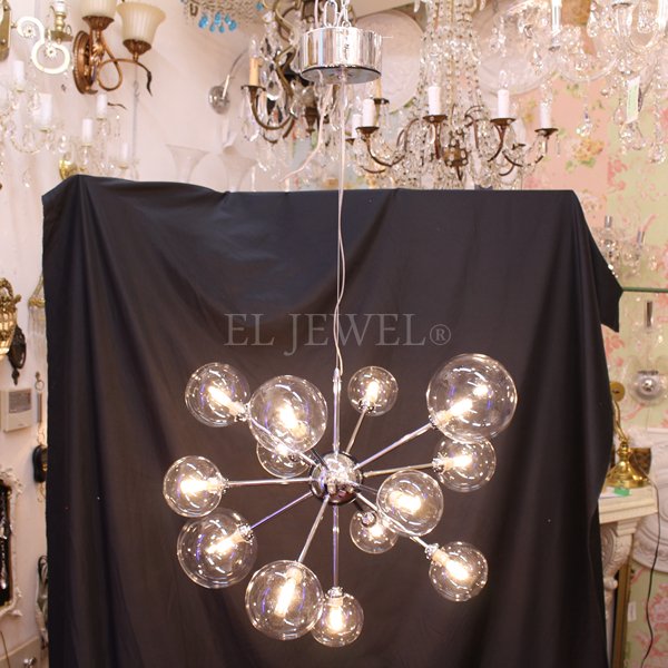 【入荷未定】ガラスボールシェード シャンデリア　13灯・シルバー（φ720×H530mm）LED