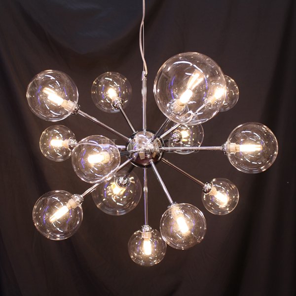 ガラスボールシェード シャンデリア 13灯・シルバー（φ720×H530mm）LED