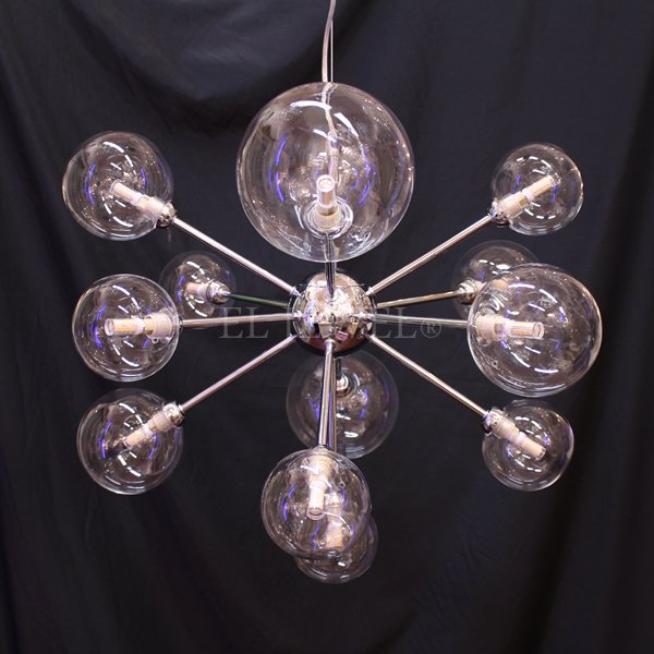 【入荷未定】ガラスボールシェード シャンデリア　13灯・シルバー（φ720×H530mm）LED
