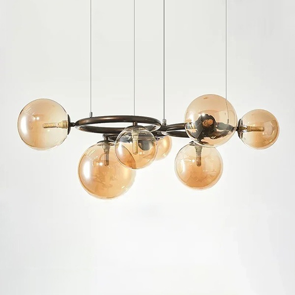 【リーズナブル】デザイン照明　ガラスボールシェードペンダントライト　7灯・4色（φ780mm） 