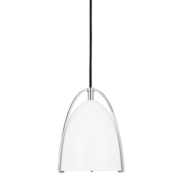 【GENERATION LIGHTING】アメリカ・Sea Gull Collectionペンダントライト「Norman」ミニ 1灯 クローム／ホワイト (Φ159×H191mm)