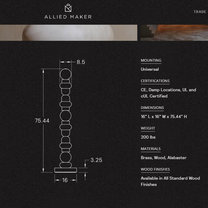 【ALLIED MAKER】アメリカ・インテリア照明「Alabaster Totem 16」スタンドライト (W400×H1910mm)