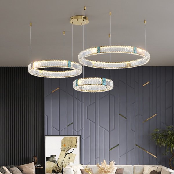 【E-Light】モダンフープクリスタルシャンデリア 照明 3リング ゴールド（Φ300mm～Φ1000mm）