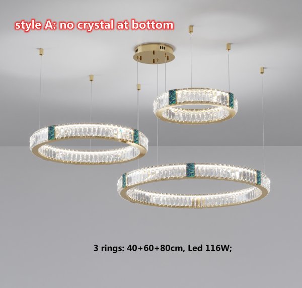 【E-Light】モダンフープクリスタルシャンデリア 照明 3リング ゴールド（Φ300mm～Φ1000mm）