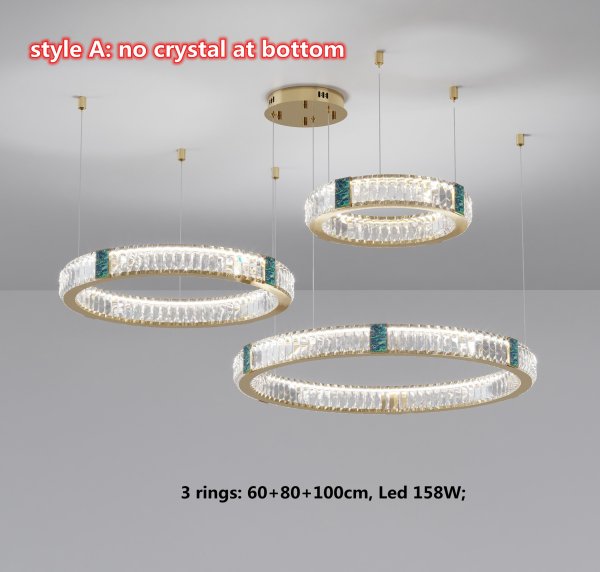 【E-Light】モダンフープクリスタルシャンデリア 照明 3リング ゴールド（Φ300mm～Φ1000mm）