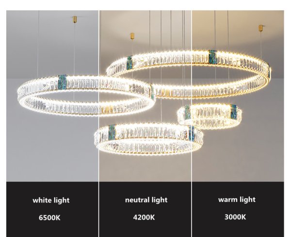【E-Light】モダンフープクリスタルシャンデリア 照明 3リング ゴールド（Φ300mm～Φ1000mm）