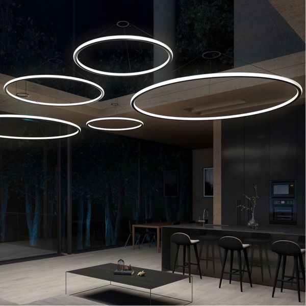 【Sonneman】アメリカ・デザイン照明 ペンダントライト「Luna LED 37.5 inch」2灯・サテンブラック（W953×H38mm）
