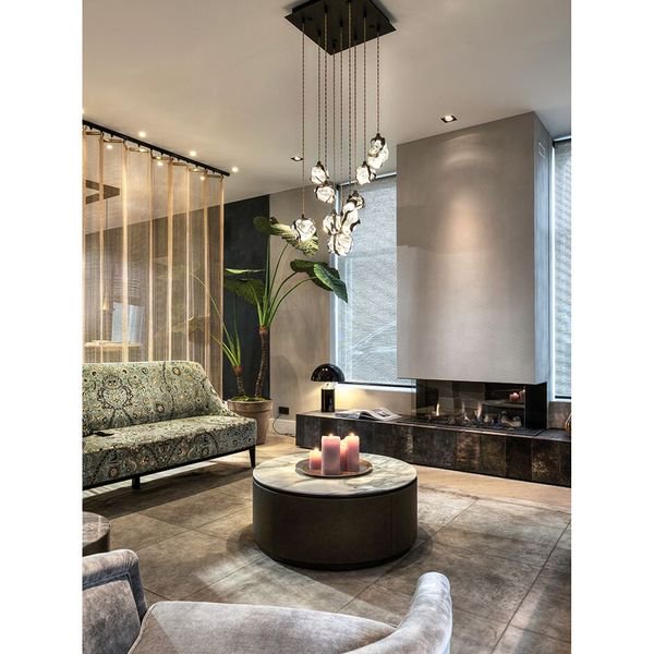 【MARETTI】オランダ・シーリングペンダントライト「GLASS JEWEL」9灯  CHROME（W450×H1700mm）