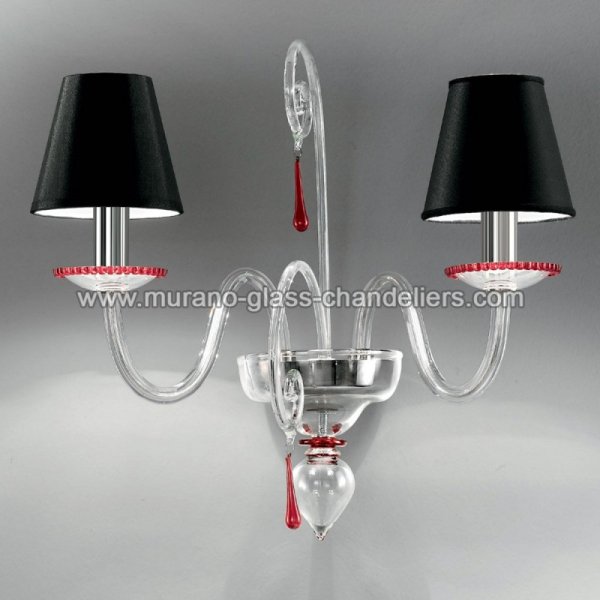 【MURANO GLASS CHANDELIERS】イタリア・ヴェネチアンガラスウォールライト2灯「PICANDOI」（W500×D300×H250mm）