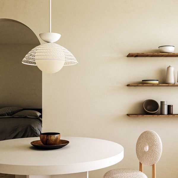 【Alora】アメリカ・Perth デザイン照明 ペンダントライト 1灯 ホワイト(Φ375×H458mm)