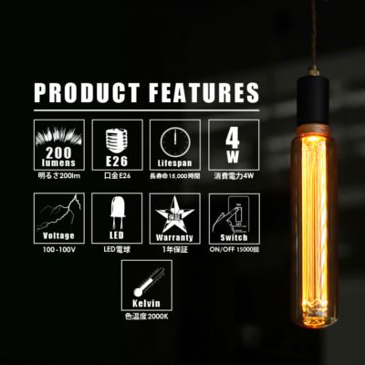 【国内メーカー】【LED電球】エジソンバルブLED E26ノスタルジアBIGチューブゴールド（調光可）2000K（3.5W）