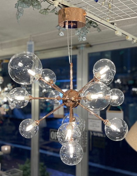 ガラスボールシェードペンダントライト13灯・カッパー（φ720×H530mm）LED