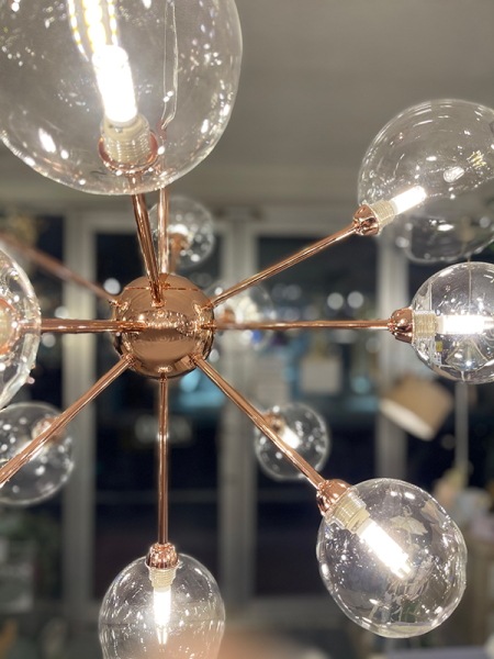 ガラスボールシェードペンダントライト13灯・カッパー（φ720×H530mm）LED