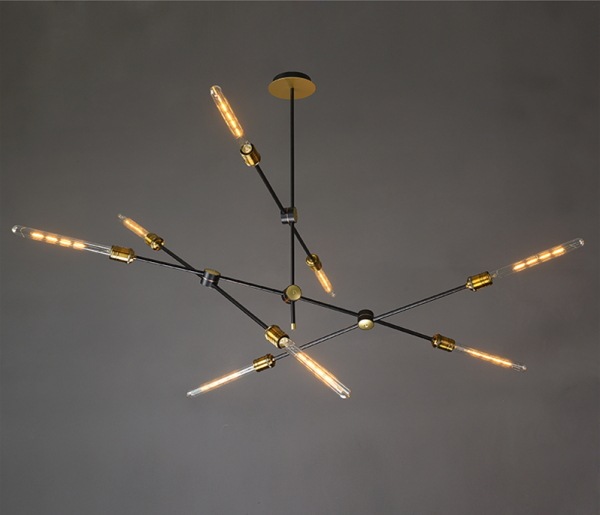 シーリングライト 6灯 スプートニクデザイン ブラック×ゴールド E26口金対応 デザインスプートニク照明 6灯／8灯／12灯・ゴールド＆ブラック (W1120