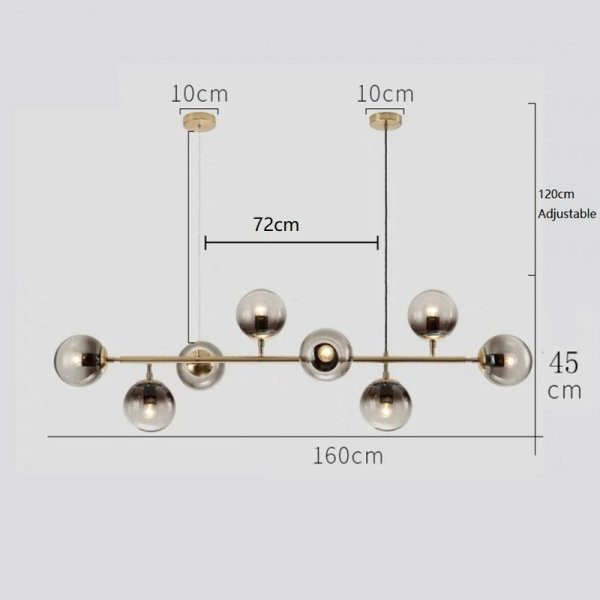 【3台在庫有！ゴールド、クリアのみ】【REBLE】 インテリア照明 ガラスボールシェード ペンダントライト　LED・ゴールドorブラック8灯（2ベース・丸）