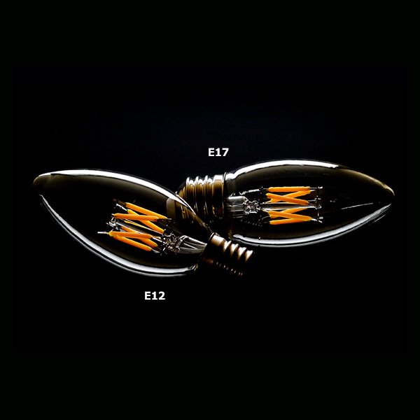 【在庫有！】【廃番商品】【国内メーカー】【プレミアム】LEDフィラメント電球　シャンデリア球／3.5W・2200K濃い電球色（口金：E12）※調光対応