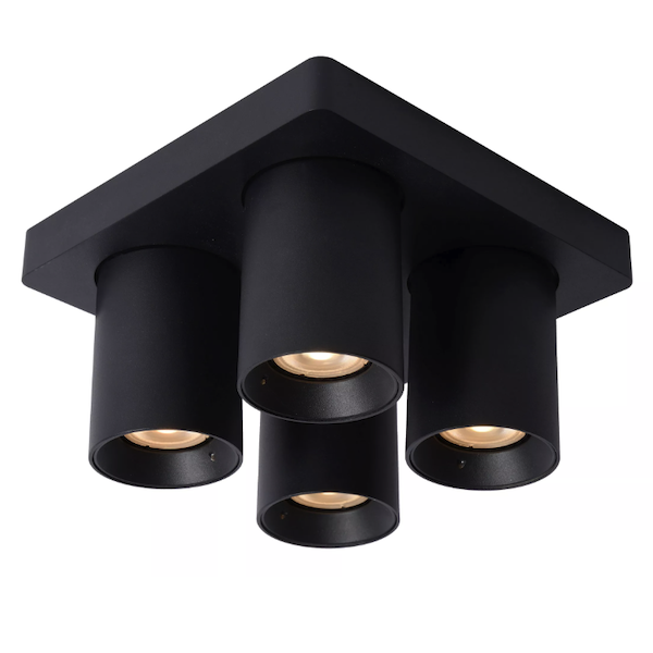 【LUCIDE】ベルギー デザイン照明 シーリングライト「NIGEL」Black 4灯（W200×D200×H115mm）