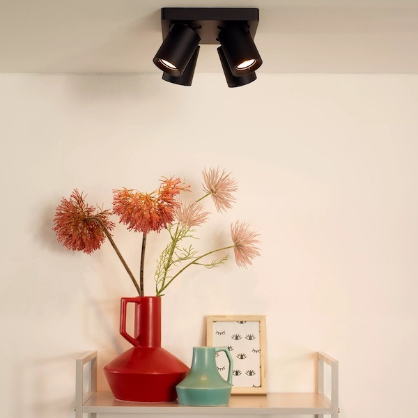 【LUCIDE】ベルギー デザイン照明 シーリングライト「NIGEL」Black 4灯（W200×D200×H115mm）