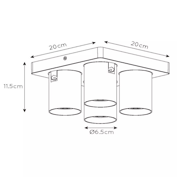 【LUCIDE】ベルギー デザイン照明 シーリングライト「NIGEL」Black 4灯（W200×D200×H115mm）