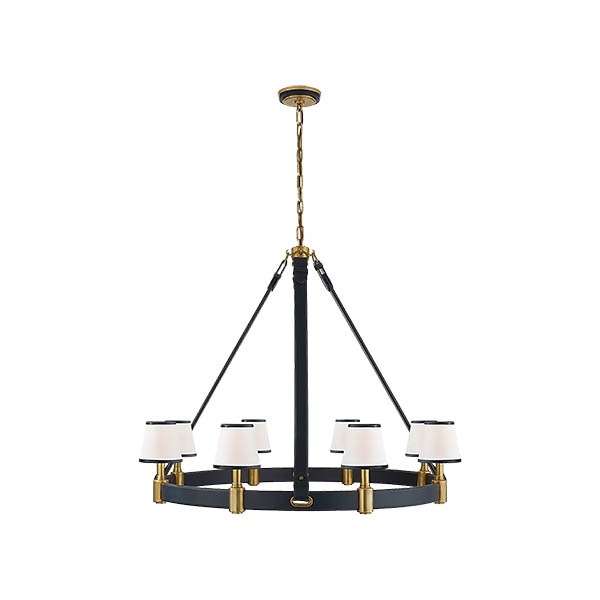 【Visual Comfort】アメリカ・デザイン照明 ペンダントライト「Riley Large Ring Chandelier」8灯　ブルー・ゴールド（W1194×H1016mm）