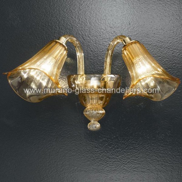 【MURANO GLASS CHANDELIERS】イタリア・ヴェネチアンガラスウォールライト2灯「CORINNE」（W350×D400×H230mm）