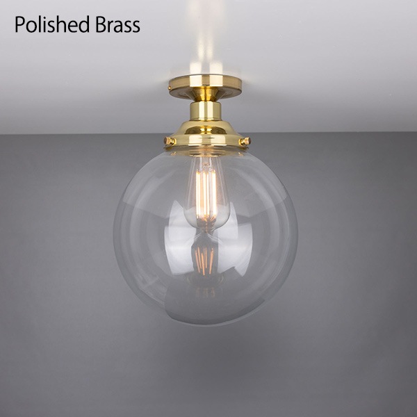 【Mullan】アイルランド「Riad Clear Glass Globe Flush Ceiling Light」ガラスシェードシーリングライト 1灯・6色(Φ250×H320mm)