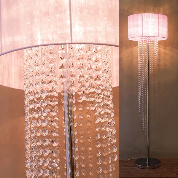 シェード付クリスタルフロアランプ3灯「ALINA」・ピンク（H1520mm）