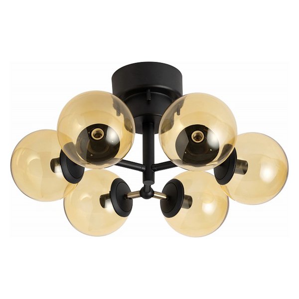【BRID】北欧スタイル ガラスボールシーリングライト6灯「TINY GLASS CEILING LIGHT 6」 ブラック×アンバー（Φ560×H290mm）