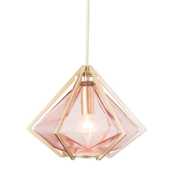 ダイヤ型ペンダントライト1灯・ピンク（φ200×H275mm）