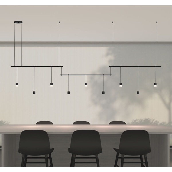【Sonneman】アメリカ・デザイン照明 ペンダントライト「Suspenders LED 104 inch」9灯・サテンブラック（W2642×D44×H508mm）