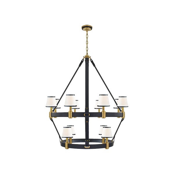 【Visual Comfort】アメリカ・デザイン照明 ペンダントライト「Riley Large Two Tier Chandelier」12灯　ブルー・ゴールド（W1143×H1372mm）