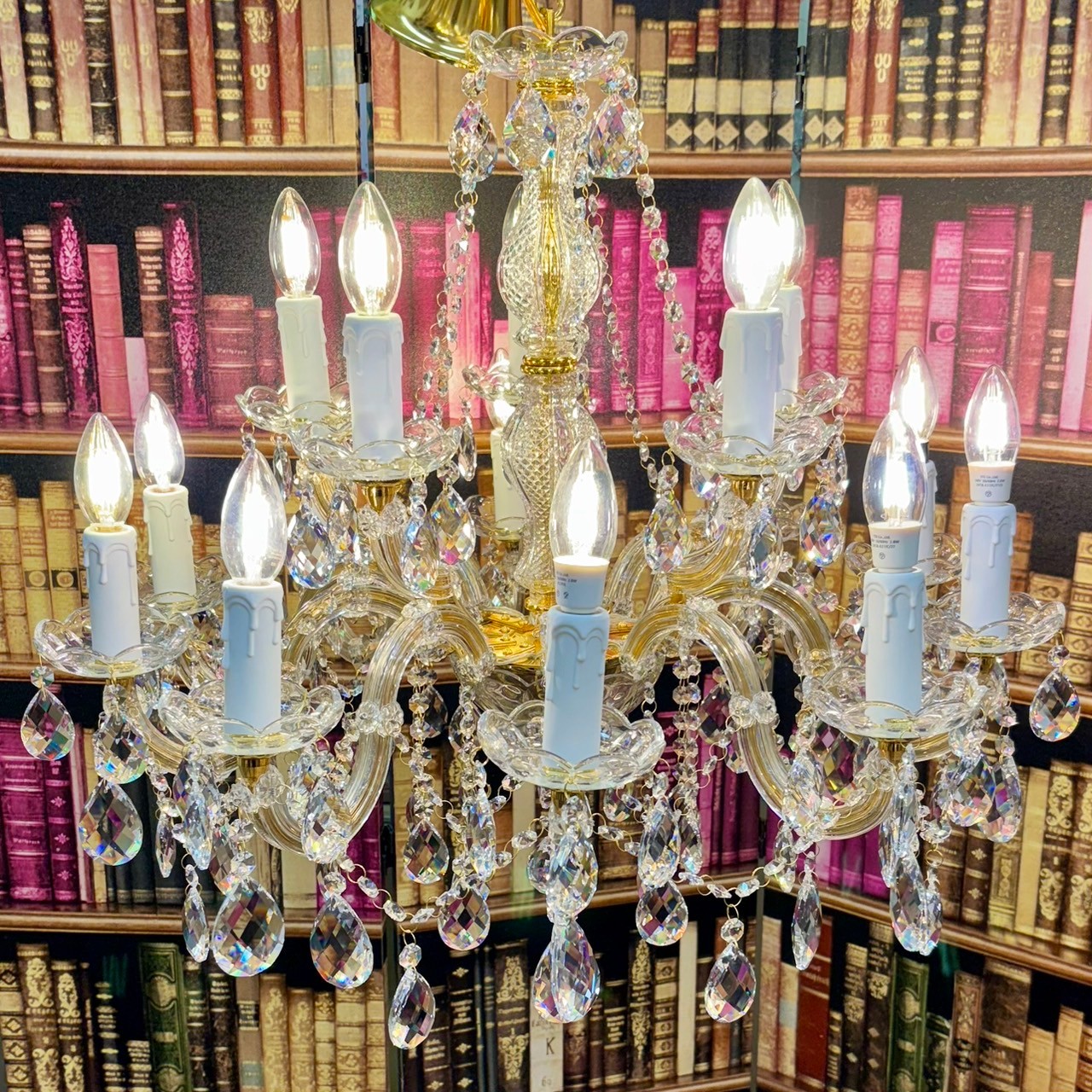 【2台在庫有！クロームのみ】【LA LUCE】マリアテレサ型 クリスタルシャンデリア 15灯  ゴールド／クローム (W700×H600mm)