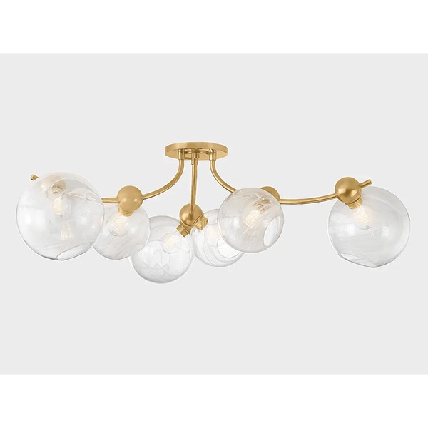 【CORBETT】アメリカ・デザイン照明 ガラスボールシーリングライト「Astraia」ゴールド 6灯(W1372×H337mm)