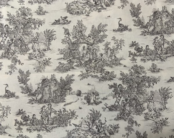 トワル・ド・ジュイ柄シェードテーブルランプ「La Pastorale grey」（φ250×H450mm)