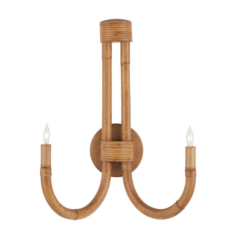 【CURREY】アメリカ・デザイン照明 ラタンウォールライト 2灯「Samsara」ナチュラル(W380×D190×H500mm)