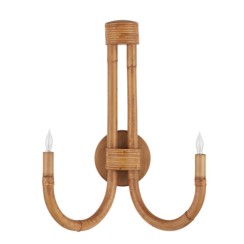 【CURREY】アメリカ・デザイン照明 ラタンウォールライト 2灯「Samsara」ナチュラル(W380×D190×H500mm)