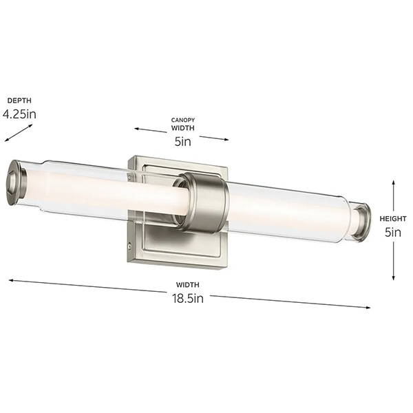 【Kichler】アメリカ ウォールライト「Laurene Vanity Light」1灯・ブラッシュド ニッケル（W470mm×H127mm）