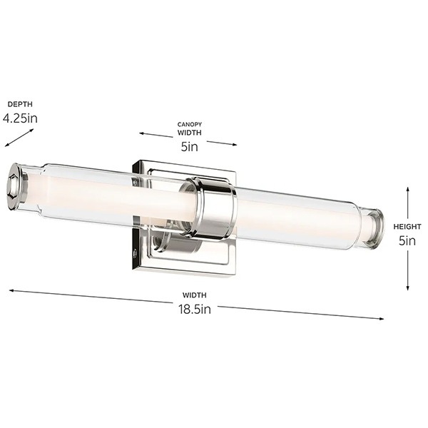 【Kichler】アメリカ ウォールライト「Laurene Vanity Light」1灯 ポリッシュドニッケル（W470mm×H127mm）