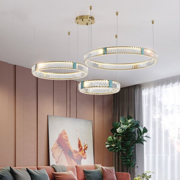 【E-Light】モダンフープクリスタルシャンデリア 照明 3リング ゴールド(Φ300mm~Φ1000mm)