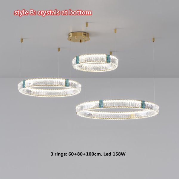 【E-Light】モダンフープクリスタルシャンデリア 照明 3リング ゴールド(Φ300mm~Φ1000mm)