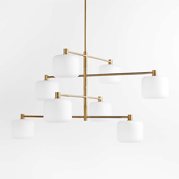 アメリカ・デザイン照明　ガラスシェードシャンデリア「Colombe」Brass・8灯（W1270×H594mm）