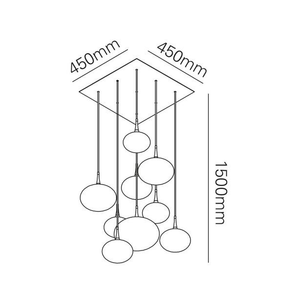 【MARETTI】オランダ・ペンダントライト「PARADISO」9灯 BLACK(W450×H1500mm)