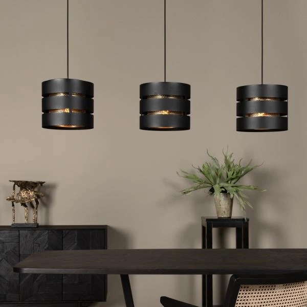 【LUCIDE】ベルギー　デザイン照明　シーリングペンダントライト「ROSAS」Black　3灯（φ260×H200mm）